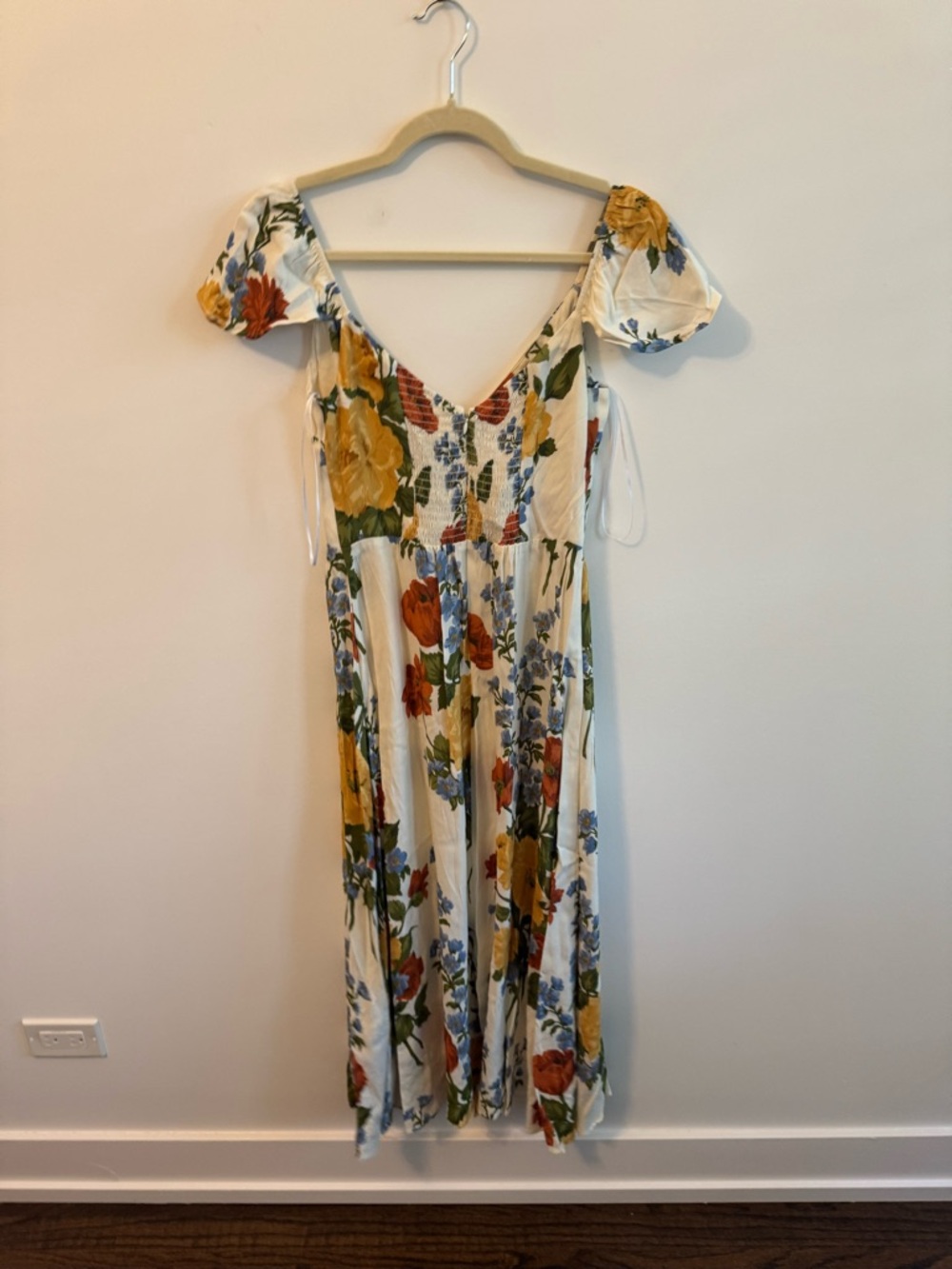 Reformation White Floral Midi Dress with Yellow, Red & Blue Blooms - Picture 6 of 12